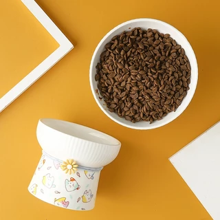 Pet Cat Bowl ชามเซรามิคปากชามน้ำดื่มป้องกันคอคว่ำชามเท้าสูงอุปกรณ์แมว