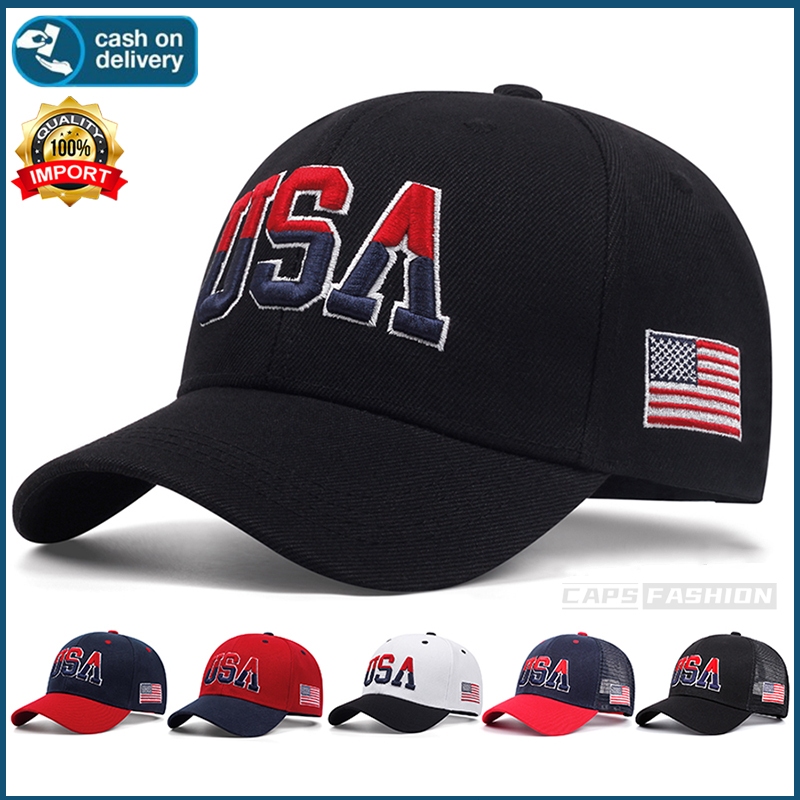 หมวกเบสบอล USA ปักลายตัวอักษร แฟชั่น หมวกกีฬา สําหรับผู้หญิง และผู้ชาย สามารถปรับได้