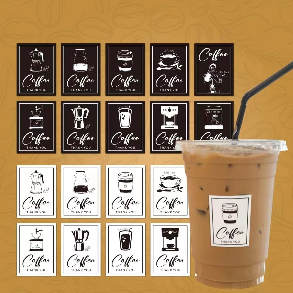 สติกเกอร์ติดกล่อง แก้ว กาแฟ ชา เครื่องดื่ม สำเร็จรูป ขอบคุณ sticker coffee