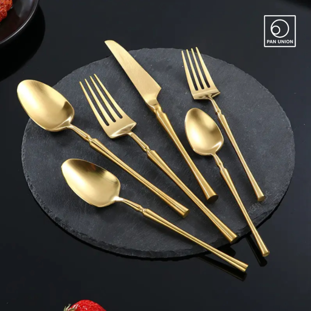 ช้อนส้อม มีด สีทองสแตนเลส สไตล์วินเทจ คลาสสิกยุโรป