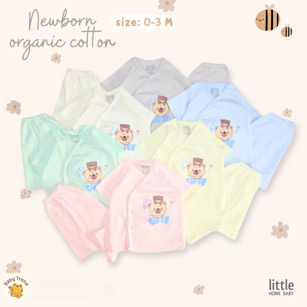 Little Home Baby ชุดเซ็ทเสื้อกระดุมสแน๊ปหน้าและกางเกงทารก 0-3 เดือน ผ้าร่องแขนสั้น คอตตอน มีหลายสีให้เลือก