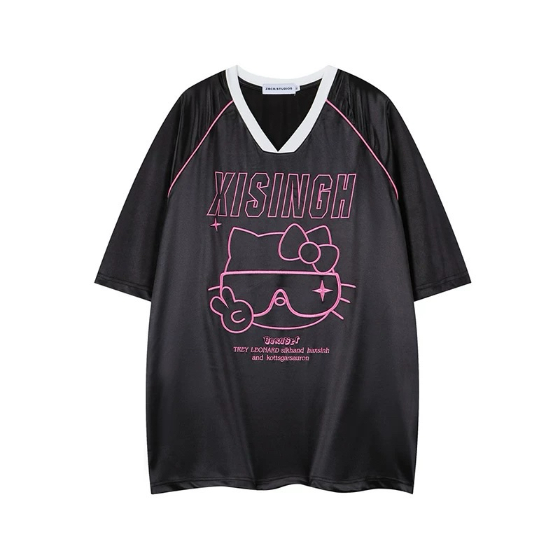 เสื้อบอลคอวี Hello Kitty ทรง oversize ของจริงสวยมาก ๆ ผ้าแห้งง่าย สบายผิว ลายสวย ใส่สวย ตรงปก