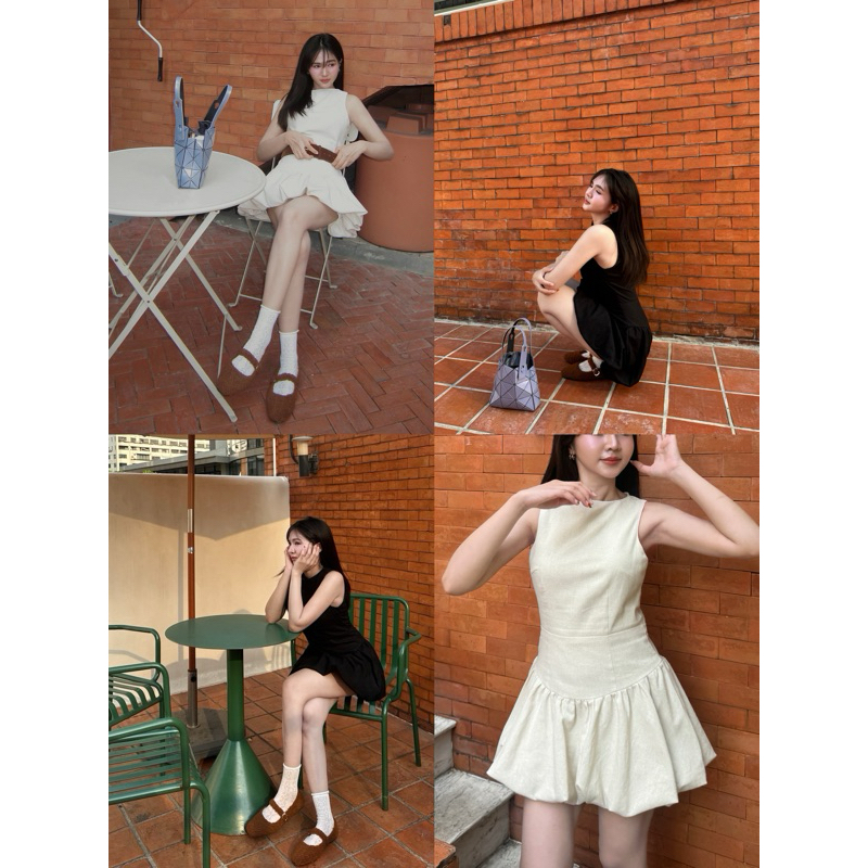 เดรสสั้นผ้าลินิน ไม่หวานมากแต่ชอบความมินิมอล ย็บซับ 2 ชั้น รุ่นนี้ไม่สั้นมาก ปลายจะยืดได้ **สินค้าพร้อมส่งนะคะ**
