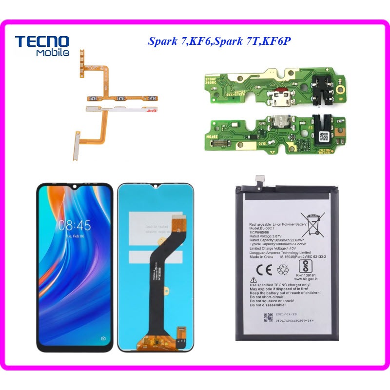 อะไหล่,Tecno Spark 7,7T,KF6,KF6P,สายแพร,หน้าจอ LCD.,แบตเตอรี่