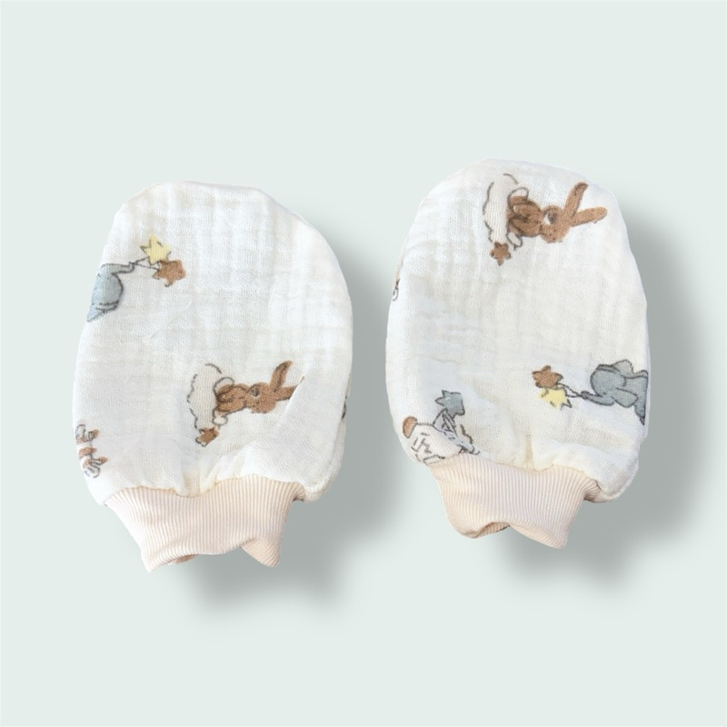 ถุงมือ เด็กแรกเกิด ผ้ามัสลินย่น Cotton ขอบผ้ายืด นิ่มใส่สบายระบายอากาศได้ดี สไตล์มินิมอล เสื้อ  ผ้า
