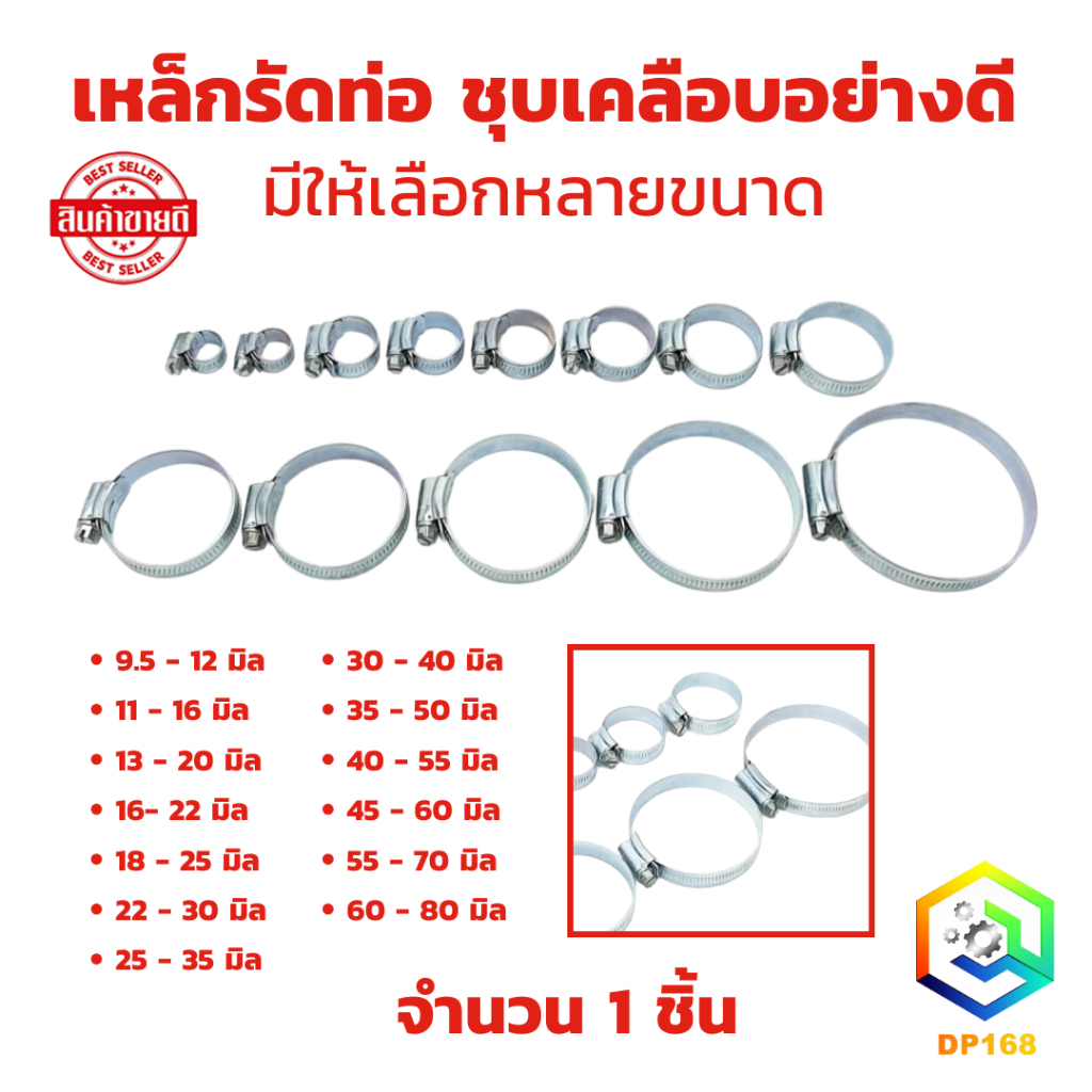 เหล็กรัด มีให้เลือกขนาดต่างๆ 1 ชิ้น เข็มขัดรัดท่อ กิ๊บรัดสายยาง เข็มขัดรัดสายยาง