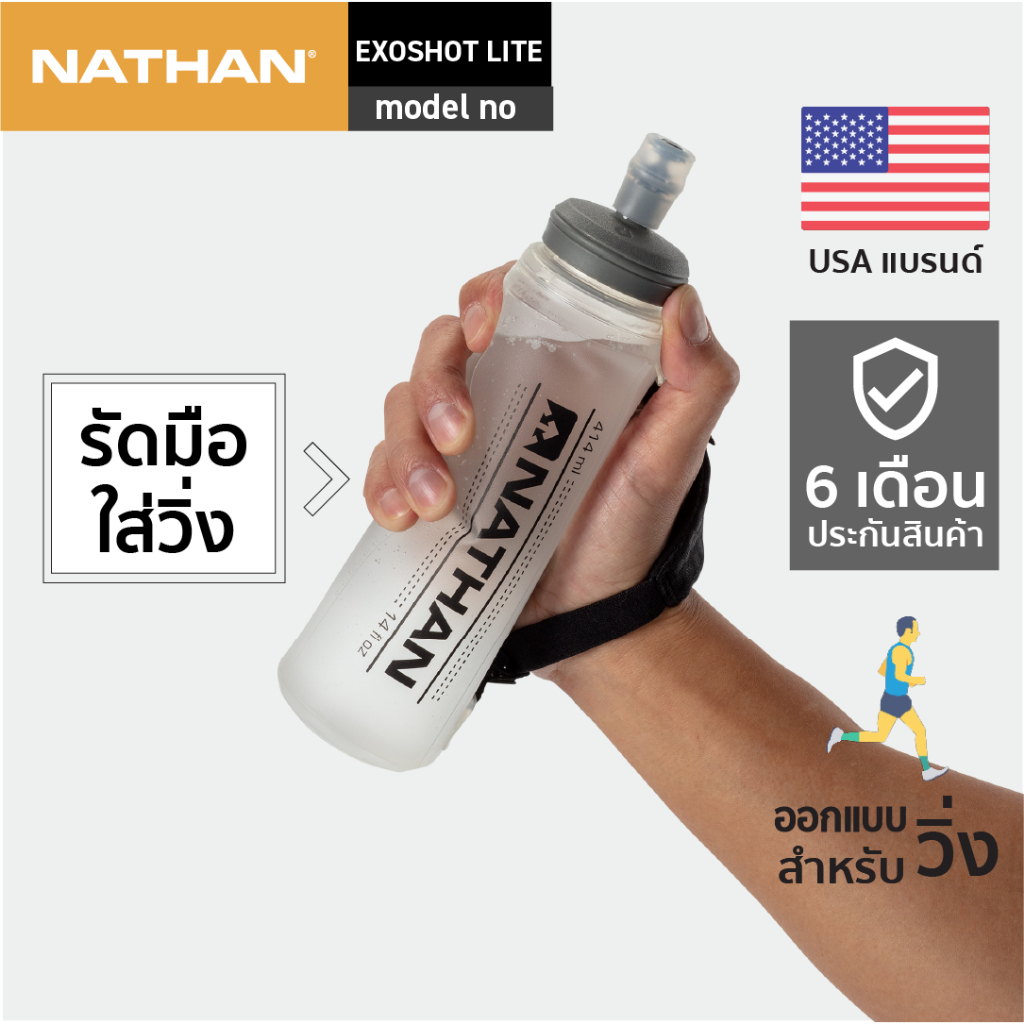 NATHAN ExoShot Lite 414ml ขวดน้ำรัดมือวิ่ง ขวดน้ำวิ่ง อุปกรณ์วิ่ง Handheld Running Water Bottles