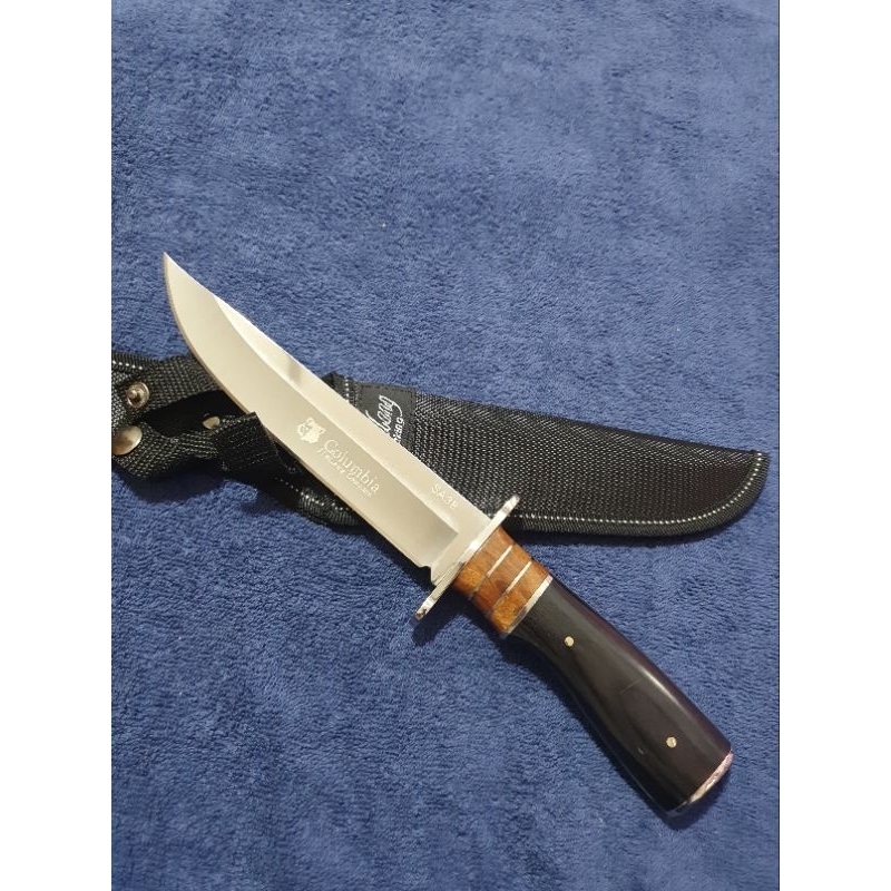 มีดพกโคลัมเบีย มีดเดินป่าColumbiaรุ่นSA38 เลสด้ามไม้พร้อมซองผ้าไนลอน มีดพกคมๆ พร้อมส่ง