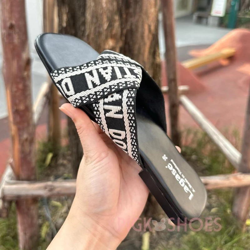 (04)รองเท้าแตะสวม DO ส้นแบน ผ้าไขว้ มี 2 สี พร้อมส่ง