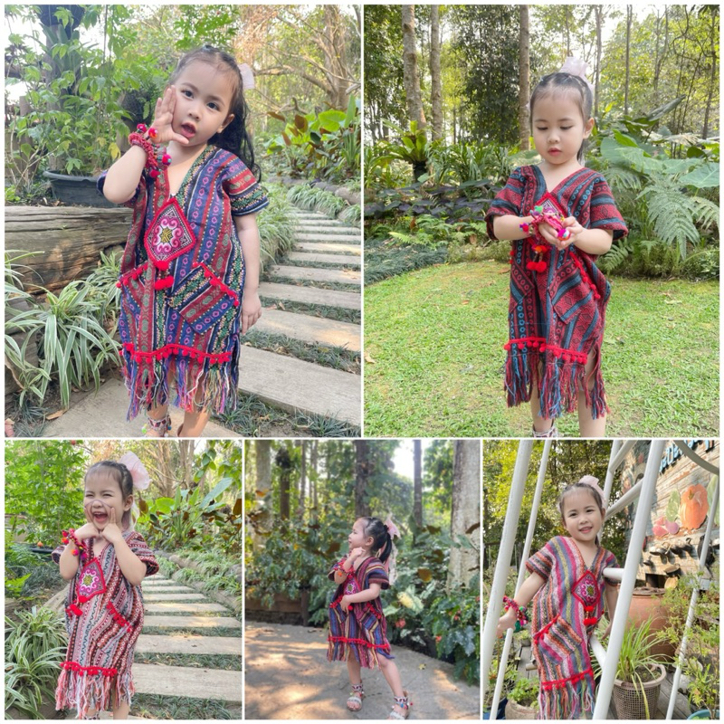 ชุดเด็กดอย ชุดเด็กหญิง น่ารักๆ ผ้าทอนากา ใส่สบาย พร้อมส่งค่ะ
