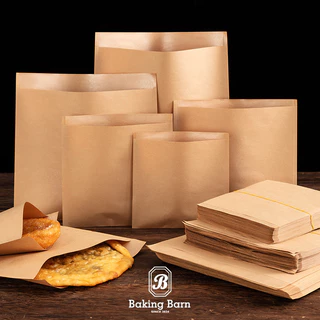 Baking barn (100 ชิ้น/แพ็ค) ถุงกระดาษคราฟท์ สีน้ำตาล เบเกอรี่ Paper Bag เคลือบมัน ฟู๊ดเกรด