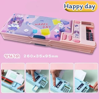 พร้อมส่งกล่องดินสอกดปุ่ม กล่องดินอเนกประสงค์ แถมเครื่องคิดเลข มีหลายลายน่ารักPC011