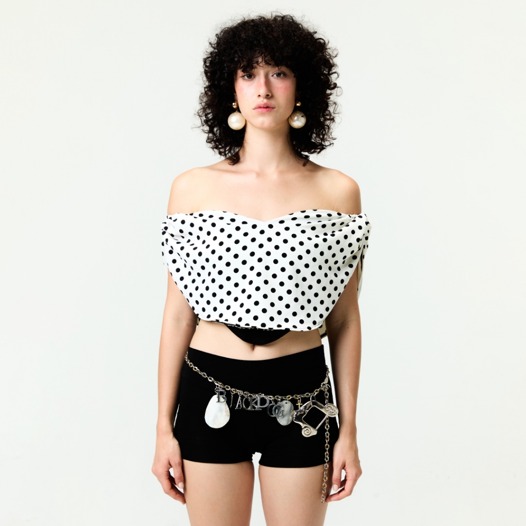 BLACKDOG BKK - SS2528 - Polka dot off-shoulder - เสื้อเปิดไหล่ลายจุด