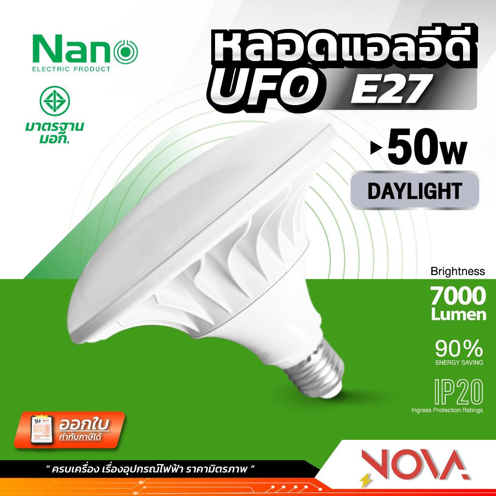 หลอดไฟ UFO หลอดLED 50W / 70W แสงขาว E-27 รับประกัน 35,0000 ชม NANO LED