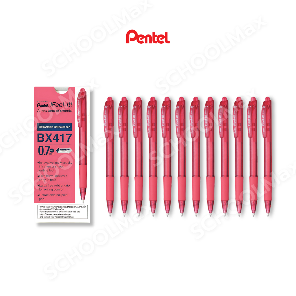 (ยกกล่อง) ปากกาลูกลื่น Feel-it สีดำ, สีแดง, สีน้ำเงิน ขนาด 0.7 mm. ยี่ห้อ Pentel / กล่อง (12ด้าม)