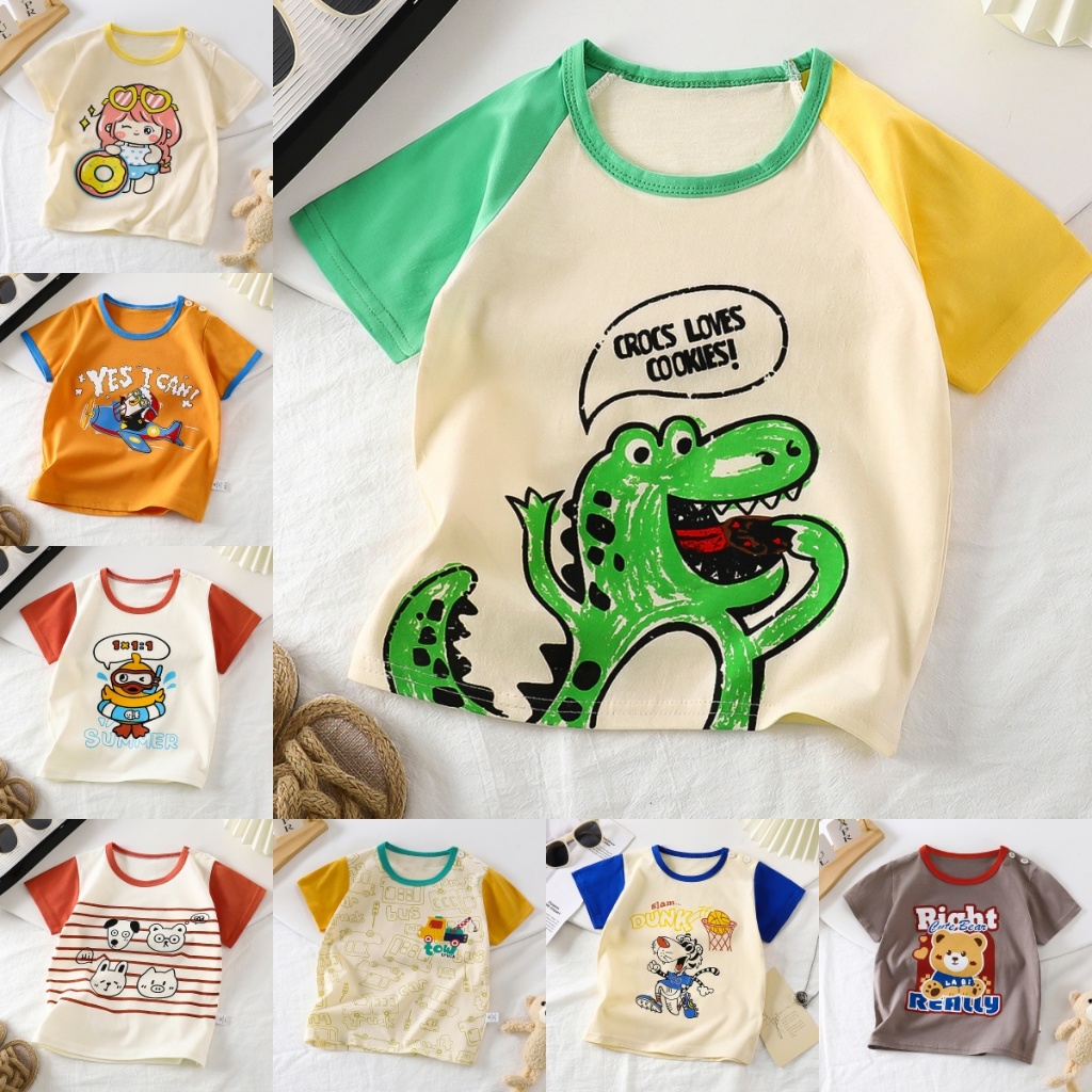 พร้อมส่ง เสื้อยืดแขนสั้น เสื้อยืดคอกลม เสื้อยืดเด็กผู้ชาย ผ้าcotton พิมพ์ลายน่ารักๆ