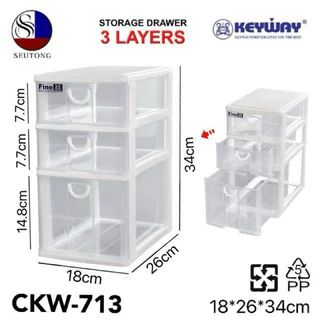 Keywayกล่องลิ้นชัก ลิ้นชักอเนกประสงค์3ชั้น สีใส เเข็งเเรงทนทาน รุ่น CKW-613,CKW-713