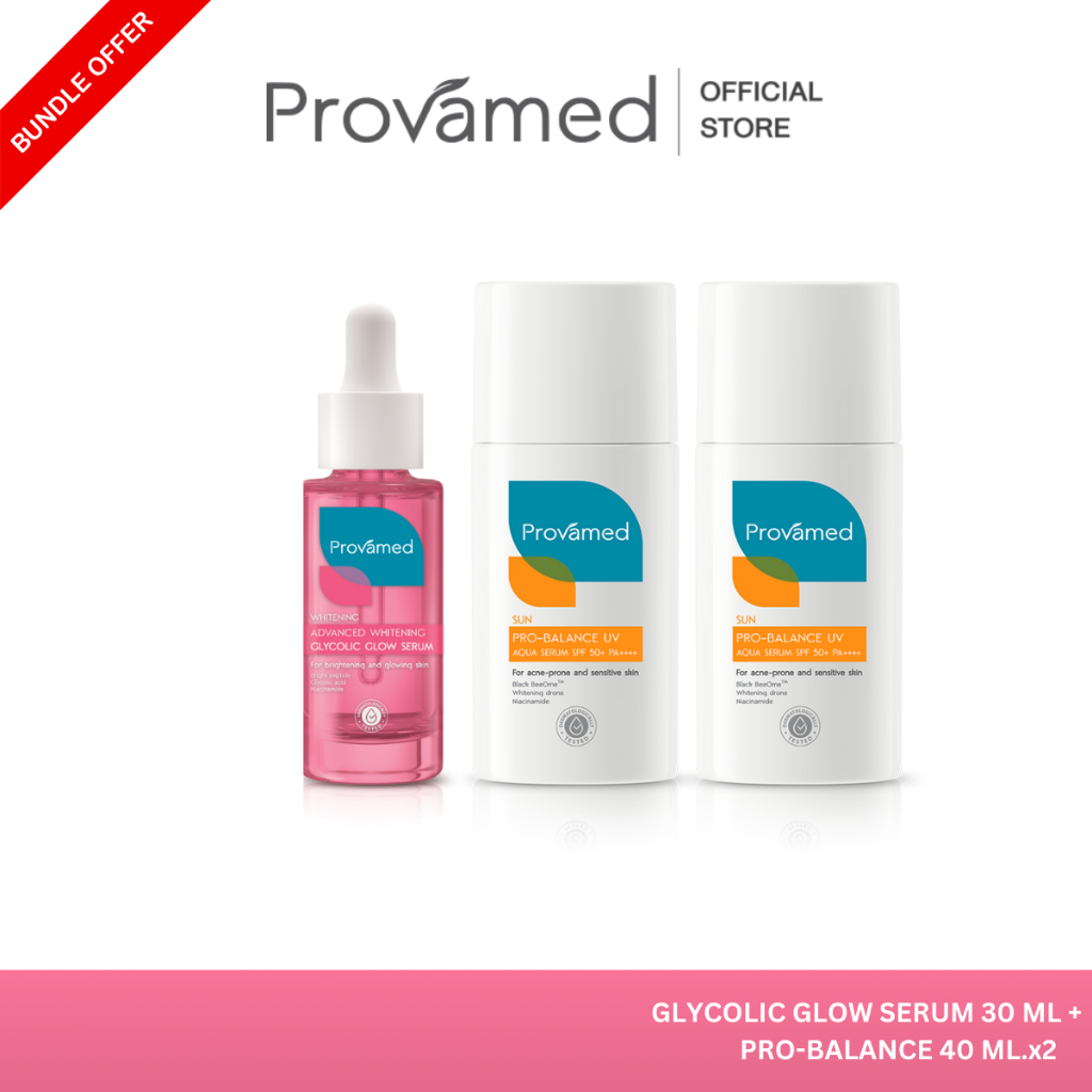 [SET] PROVAMED ADVANCED WHITENING GLYCOLIC GLOW SERUM 30 ML & PRO-BALANCE UV AQUA SERUM SPF50+ PA+++