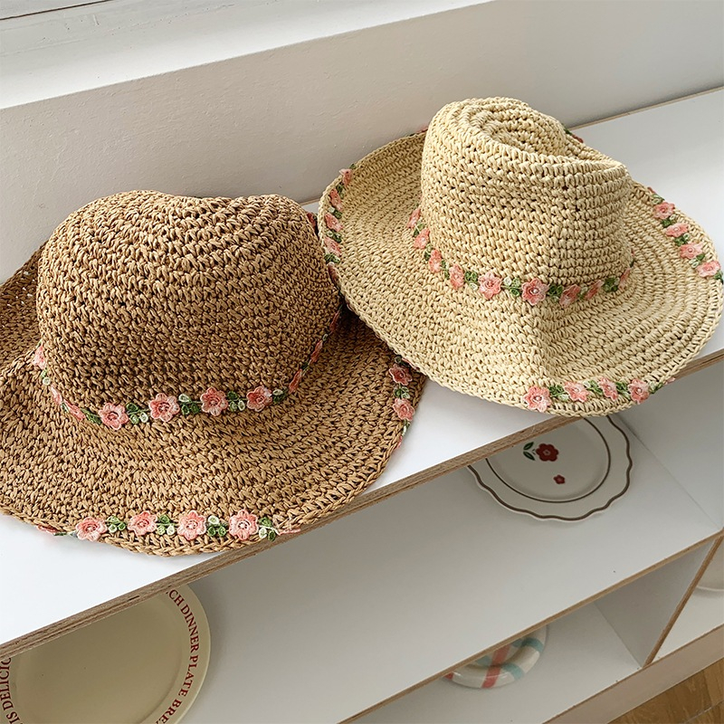 หมวกสาน Coastal แต่งดอกไม้ สุดน่ารัก (B130) หมวกบัคเก็ตกันแดด แฟชั่นสำหรับผู้หญิง - รูปที่ 6