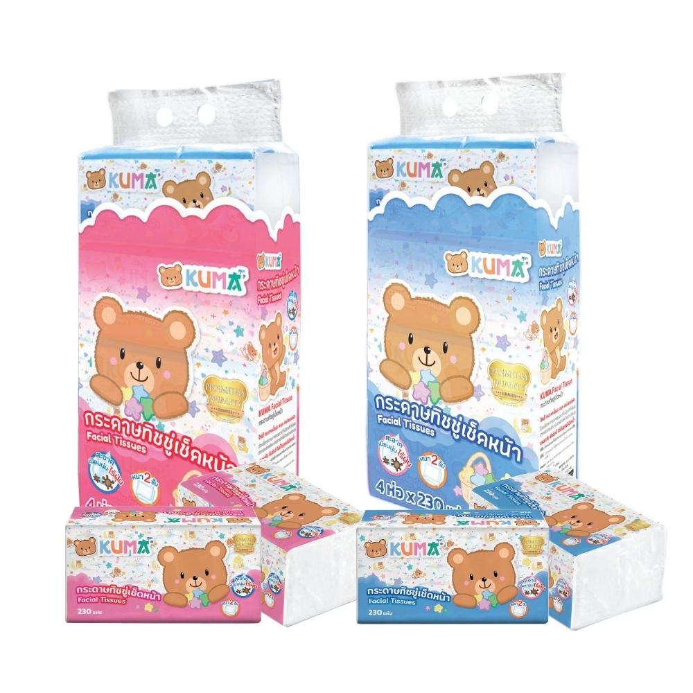 KUMA กระดาษทิชชู่ เช็ดหน้า หนา 2 ชั้น 230 แผ่น คละสี เนื้อเนียน นุ่ม สะอาด ไร้ฝุ่น เหนียว ซึมซับดี ไม่เป็นขุย คุมะ(1) - รูปที่ 5