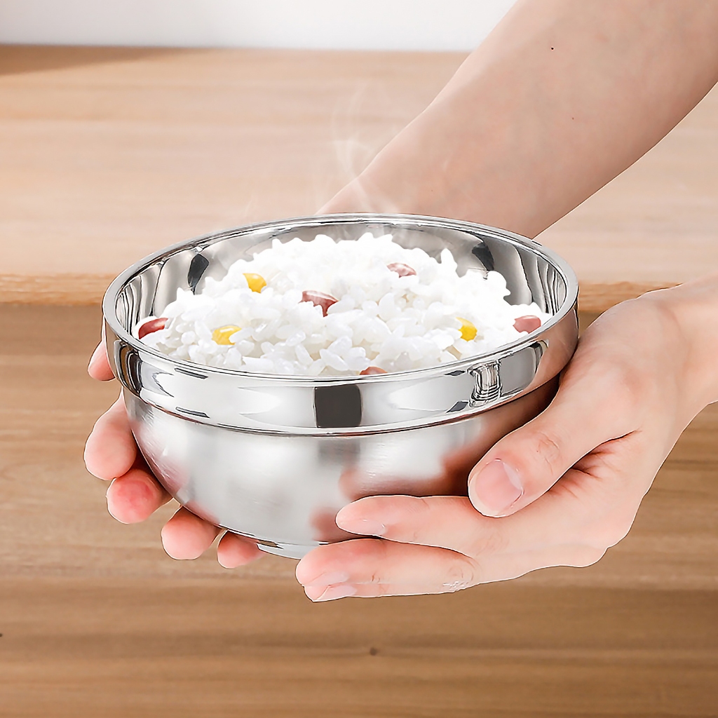 ถ้วยสแตนเลส แบบหนาสองชั้น ไม่ร้อนมือ ขนาด12/14/16/18/20CM ชามสแตนเลส ถ้วยชาม - รูปที่ 4