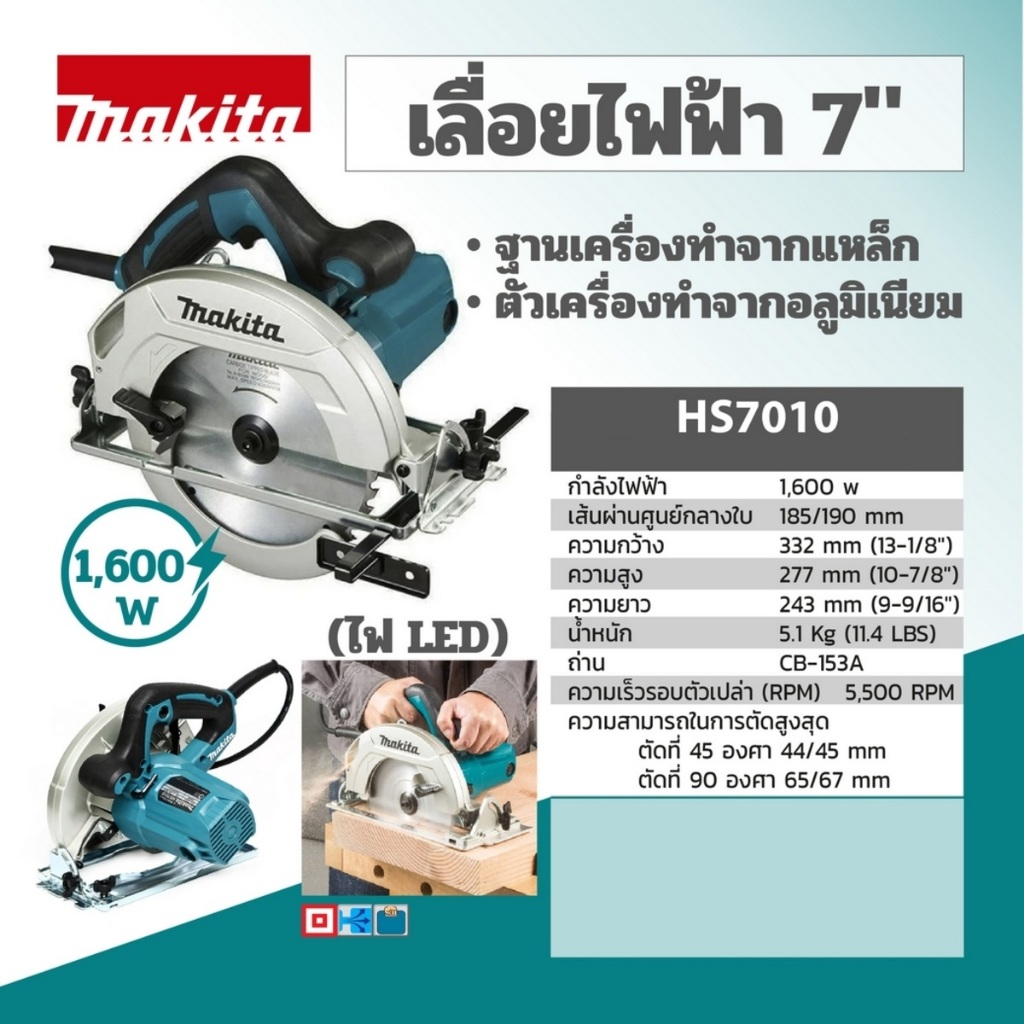 MAKITA : เลื่อยวงเดือนไฟฟ้า : HS7010, 7",1600W / ของแท้