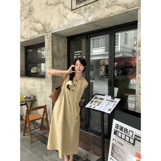 UMISO เดรสยาว ใส่สบาย สไตล์เกาหลีเดรส ชุดเดรสยาว กระดุมใช้งานได้จริง ผ้ายืด