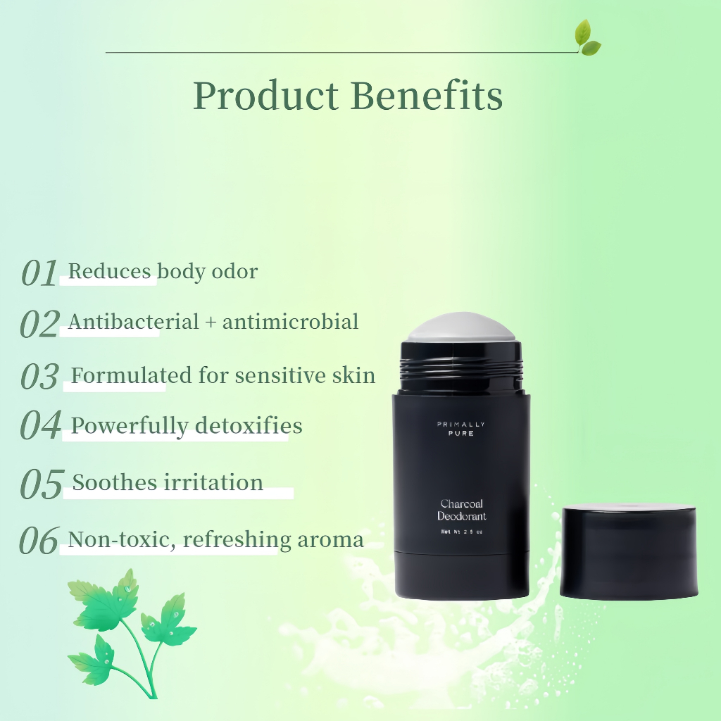 สเปรย์ระงับกลิ่นกาย Primally Pure Charcoal Deodorant 1.7oz ป้องกันการระคายเคืองและปรับปรุงสุขภาพผิวและความสมบูรณ์โดยรวม - รูปที่ 3