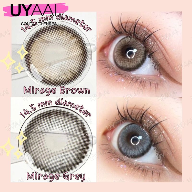 【2คู่ลด10%】【ปกติ(0.00)-600°】UYAAI เลนส์ค่าสายตาสั้น เลนส์บิ๊กอายน่ารัก ขยายรูม่านตา คอนแทคเลนส์ MirageGrey/ Mirage brown