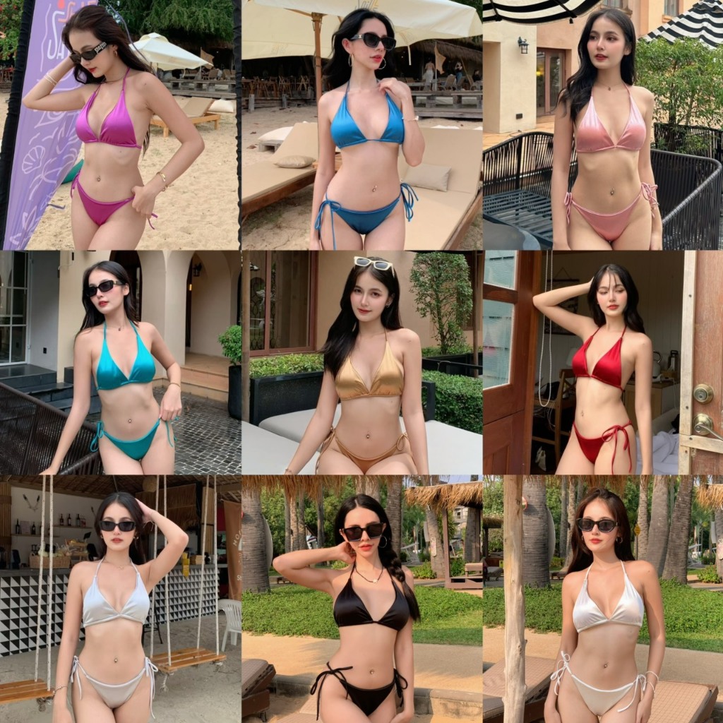Glossy Bikini Set เซ็ตบิกินี่ผ้ามัน (8017)