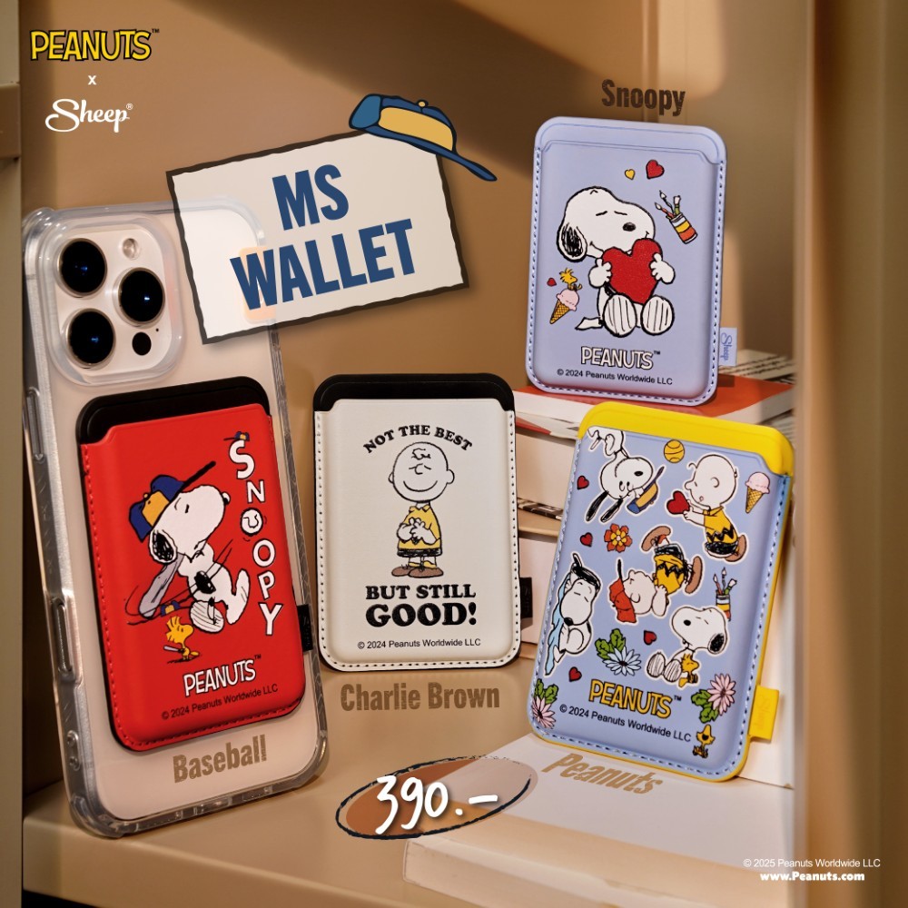 [MS Wallet PEANUTS] PEANUTS x Sheep: Snoopy Collection  ที่ใส่บัตรแม่เหล็กแปะด้านหลังโทรศัพท์ ลายสนูปปี้ ใช้กับเคสMagnet