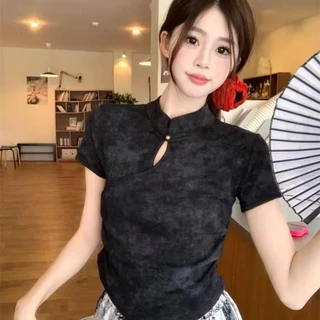 เสื้อยืดจีนสไตล์ใหม่ แขนสั้น ดีไซน์ทันสมัย