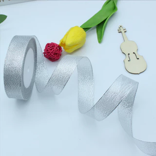 ริบบิ้นเนื้อทราย สีทอง สีเงิน ยาว 25หลา ริบบิ้นผ้า ริ้บบิ้นทำโบว์ ตกแต่ง DIY พร้อมส่งจากไทย