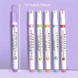 （6 ด้าม）ปากกามาร์กเกอร์ ไฮไลท์ Curve PENลูกกลิ้ง แบบเส้นคู่ ตกแต่ง DIY ไดอารี่ เน้นข้อความ เครื่องเขียนนักเรียนCurve Sha