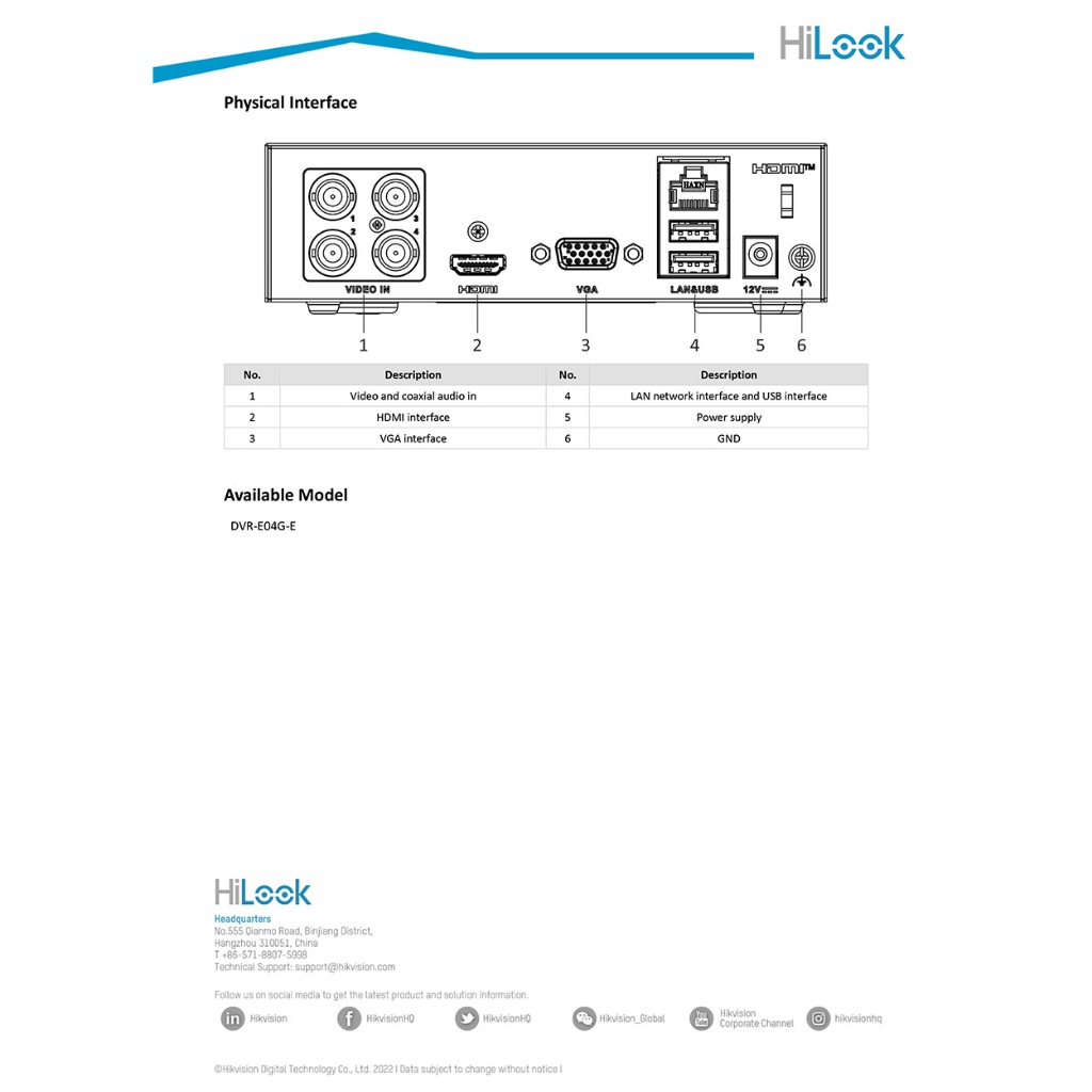 HILOOK eDVR DVR-E04G-XE (4 CH) เครื่องบันทึกกล้องวงจรปิด 4 CH สำหรับกล้อง HD ความละเอียดไม่เกิน 2MP มี eSSD 1TB ในตัว