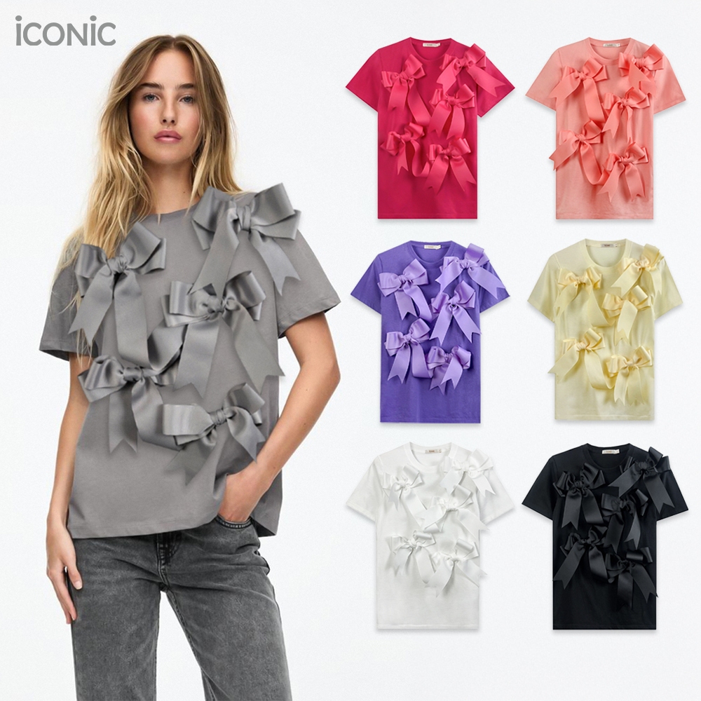 iCONiC RIBBIN PEPPY T-SHIRT #20320X เสื้อยืด ปัก โบว์ ริบบิ้น ปีใหม่ เสื้อปีใหม่