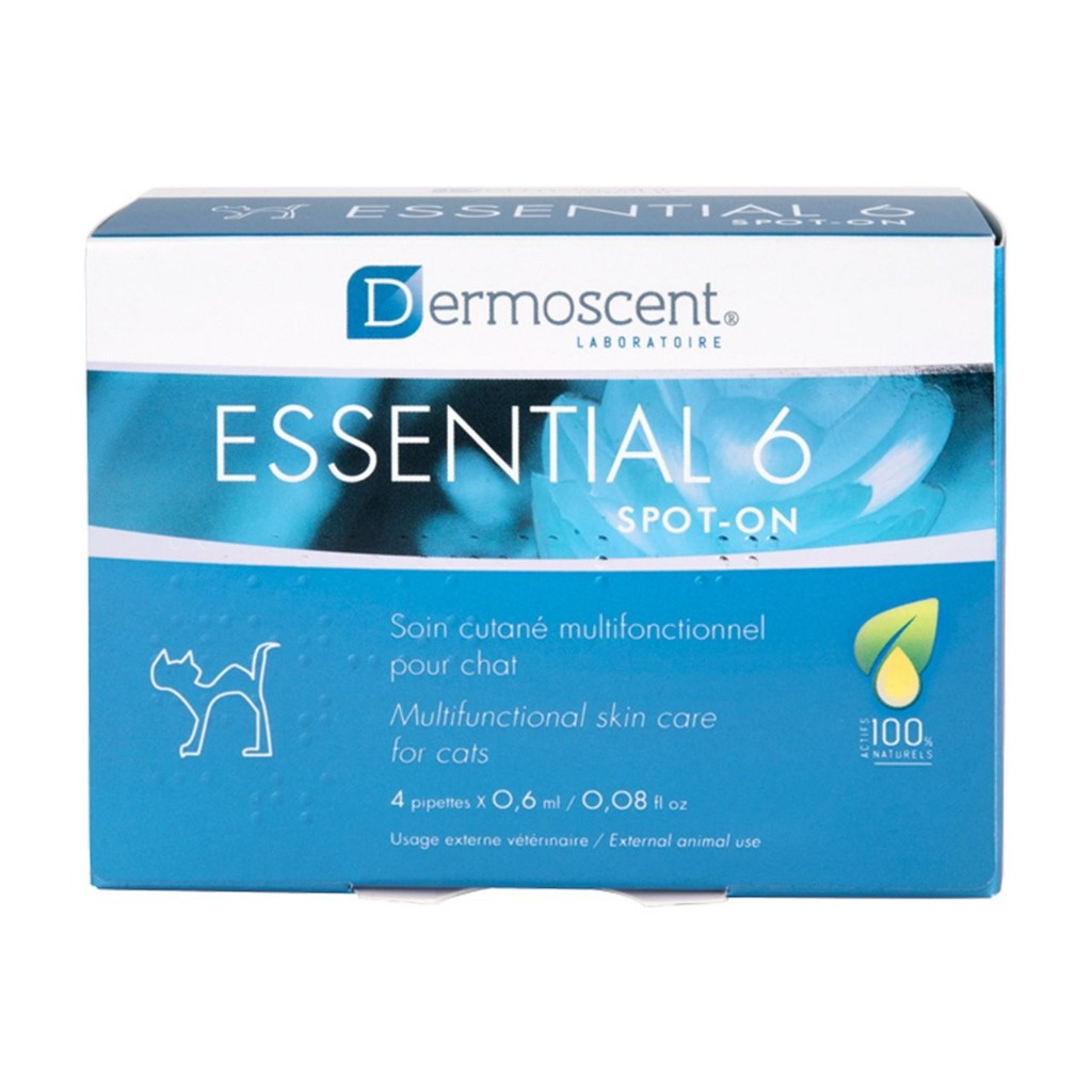 Dermoscent Essential 6 Cat spot-on ยาหยดหลัง สำหรับบำรุงผิวในแมว 1 กล่อง บรรจุ 4 หลอด