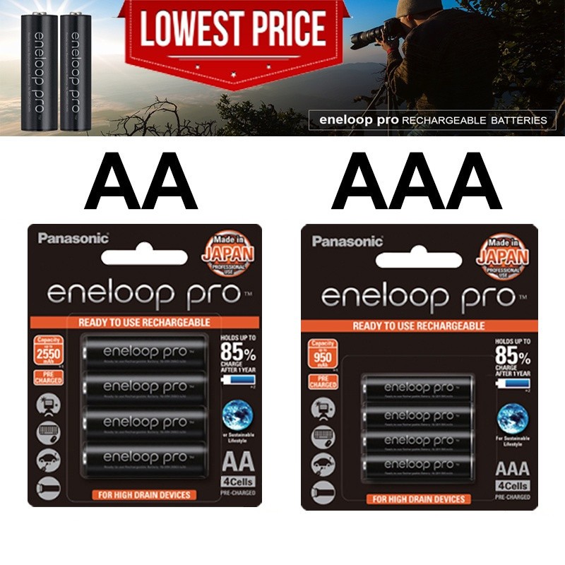 Panasonic Eneloop Pro ถ่านชาร์จ AAA / AA แบตเตอรี่ 1.2V Ni-MH ถ่านชาร์จ（1 แพ็ค 4 ก้อน）