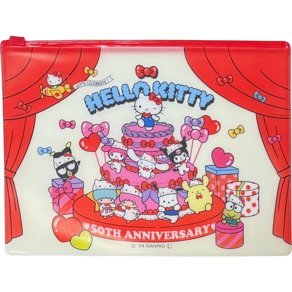 Sanrio ส่งตรงจากญี่ปุ่นSanrio Hello Kitty 50Th Anniversary Flat Vinyl Slider Small Case Pouch B6 ขนา