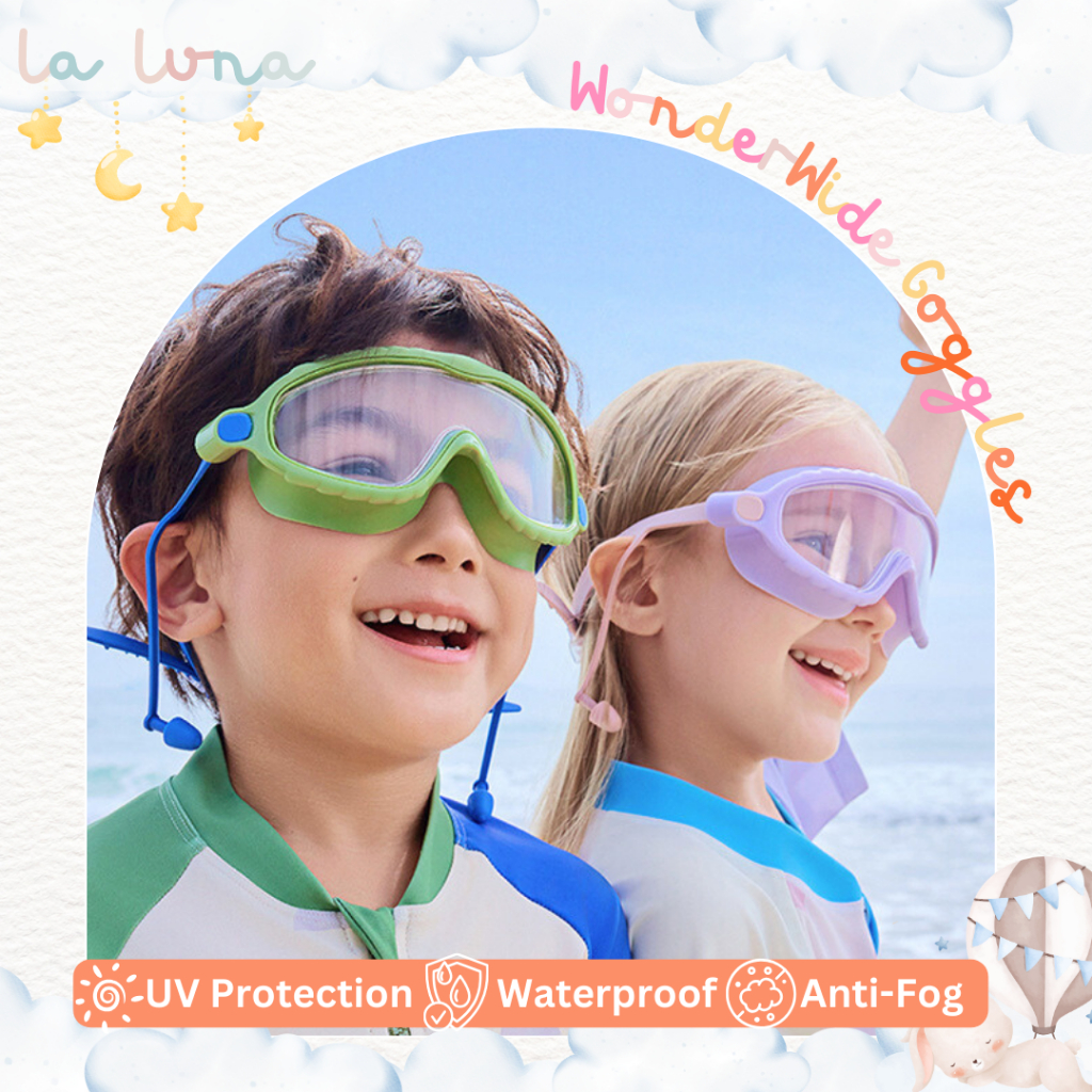 La Luna x Lemonkid แว่นตาว่ายน้ำเด็ก กรอบ 3D หน้ากว้าง กัน UV ไม่เป็นฝ้า มีที่อุดหู ปรับสายได้ (Wonderwide Goggles)