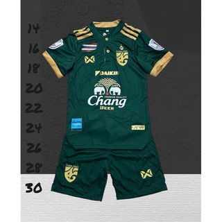 ชุดกีฬาชุดบอลเด็กชายหญิงคอจีนสีพื้นสดใสถ่ายรูปจากงานจริง