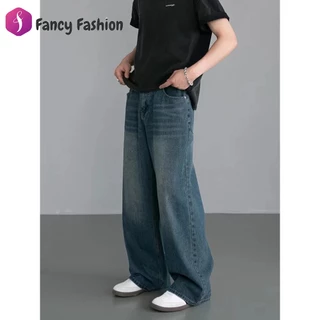 Fancy กางเกงยีนส์กระบอกใหญ่ กระบอกลิซ่า ยีนส์สนิมเขียวฟอก M-3XL