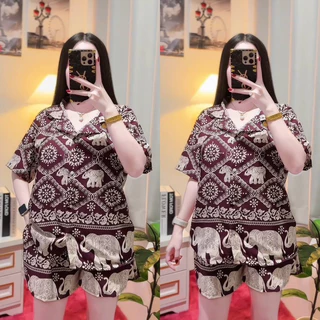 ชุดเซ็ตขาสั้นลายช้าง🐘❤️เสื้อเชิ๊ตแขนสั้น+ขาสั้น 🐘❤️