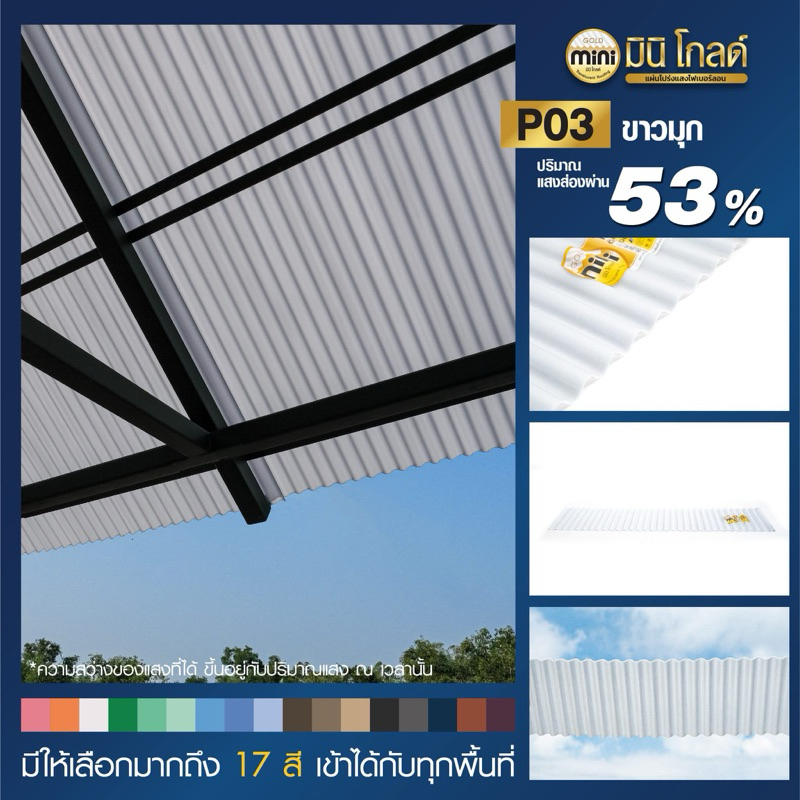 #แผ่นหลังคาโปร่งแสง #มินิโกลด์ #แผ่นลอนเล็กไฟเบอร์กลาส สีขาวมุก P03 👉🏻 แถมฟรีสกรูและมินิซีลเทป จัดส่งได้ทุกจังหวัดค่ะ
