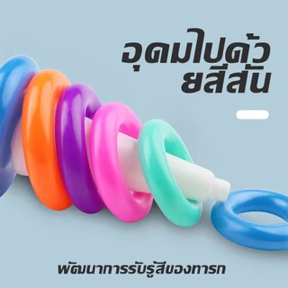 เจดีย์ไม้ มีสีสดใสและสีพาสเทล หอคอยไม้ ห่วงเรียงชั้น ของเล่นไม้สวมหลัก ของเล่นไม้ เสริมพัฒนาการเด็ก