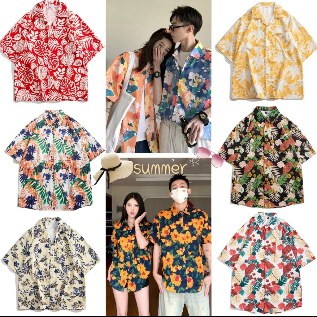 NEW! เสื้อเชิ้ตฮาวาย เสื้อลายดอก เสื้อเชิ้ตสงกรานต์🏖️ ผู้หญิงผู้ชายใส่ได้หมด เนื้อผ้าดี size150cm-185cm( S-4XL ) CS