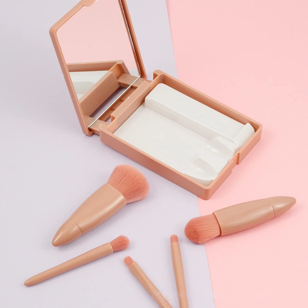 แปรงแต่งหน้า 5 ชิ้น (แบบพกพา) มินิมัลติฟังก์ชั่แป้งฝุ่นแปรงรองพื้นแปรงอายแชโดว์ชุดแปรงพร้อมกระจกหลายสไตล์ให้เลือก - รูปที่ 5
