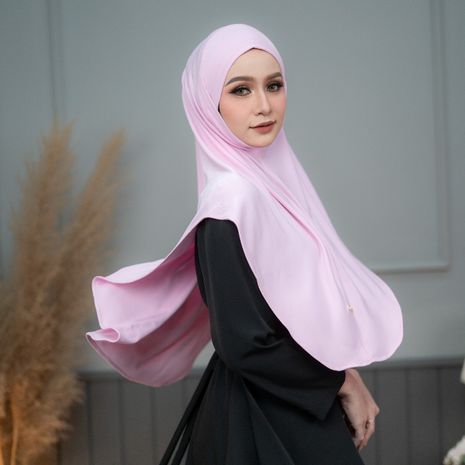 ผ้าคลุมฮิญาบ แบบสวมสำเร็จ ทรงหน้าสวย ใส่ง่ายสุด งานเนื้อผ้ายืดร่องเกรดดี  HM96วาริสมุสลิม