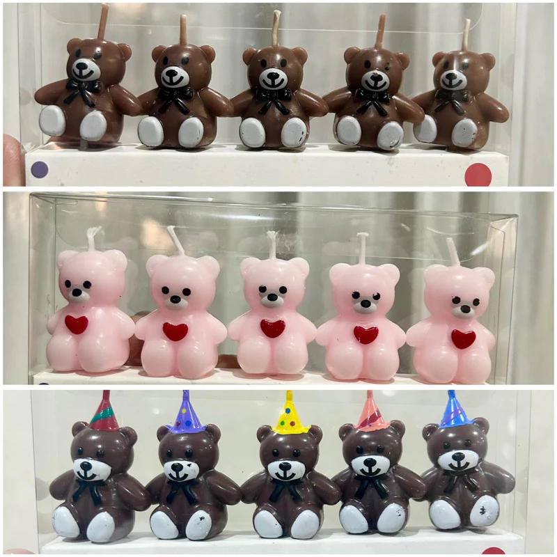🇹🇭พร้อมส่งในไทย🇹🇭เทียนวันเกิดน้องหมี หมีน้ำตาลผูกโบว์ หมีหัวใจ มีหลายแบบ
