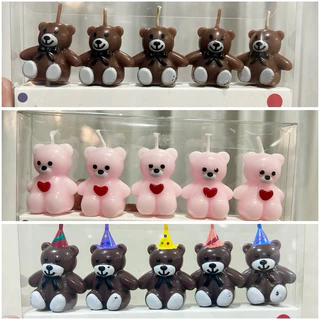 🇹🇭พร้อมส่งในไทย🇹🇭เทียนวันเกิดน้องหมี หมีน้ำตาลผูกโบว์ หมีหัวใจ มีหลายแบบ